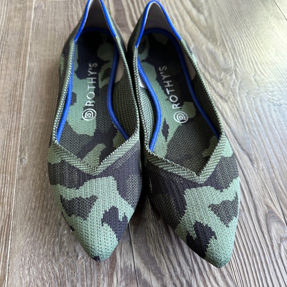 Rothy's Green and Black Flats Modern Camouflage Style